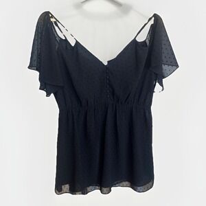DR2 Black open back‎ cold shoulder chiffon top Size Large